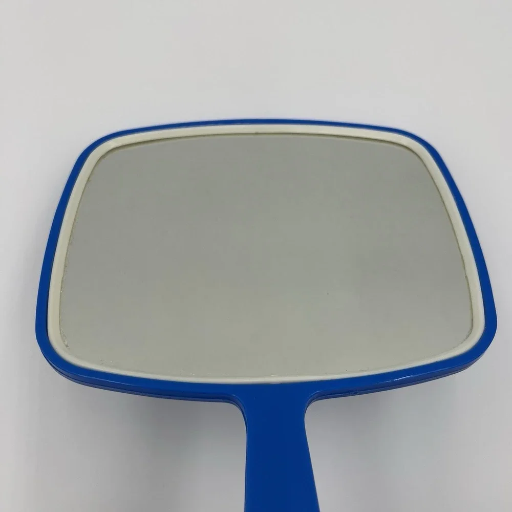Vintage Handheld Vanity Mirror Blue 70's Style Beauty Hair Salon‎ Retro